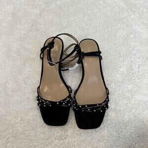 NWOT Ann Taylor Womens Black Strappy Heels with Sliver Studs Sz 5.5